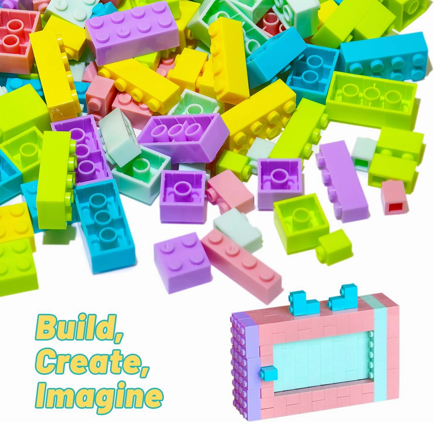 Classic Building Bricks Playset, 1000 Pieces Bulk Blocks Set, Accessories Compatible with All Major Brands Parts and Pieces, STEM Toys for Kids 4  Years Old (Pastel)
