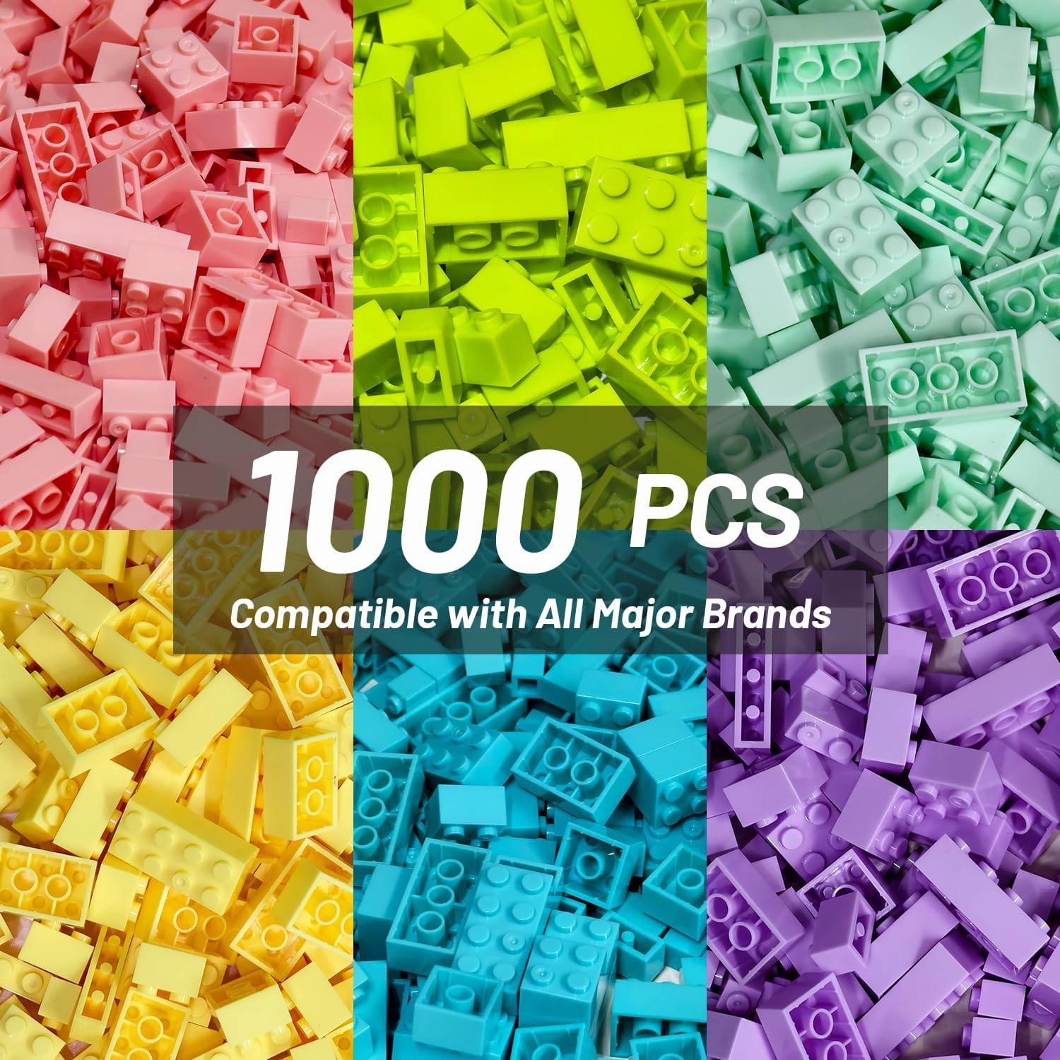 Classic Building Bricks Playset, 1000 Pieces Bulk Blocks Set, Accessories Compatible with All Major Brands Parts and Pieces, STEM Toys for Kids 4  Years Old (Pastel)