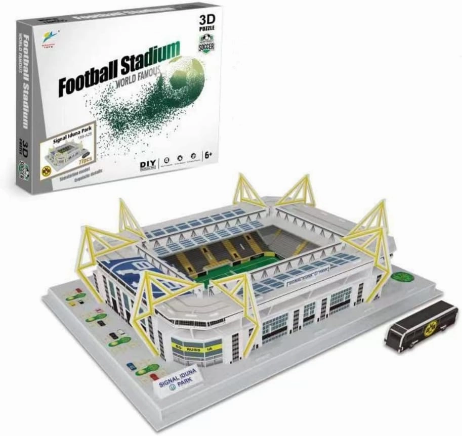 Classic Football Stadium Puzzle,3D Puzzle Soccer Club Venues,3D Paper Model Building Puzzle Kit, Soccer Stadium Souvenir Gift,Handmade Puzzle Ornaments，Cardboard Model (Signal Iduna Park)