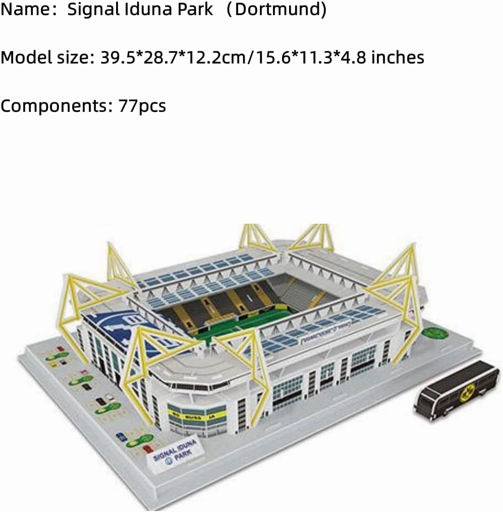 Classic Football Stadium Puzzle,3D Puzzle Soccer Club Venues,3D Paper Model Building Puzzle Kit, Soccer Stadium Souvenir Gift,Handmade Puzzle Ornaments，Cardboard Model (Signal Iduna Park)
