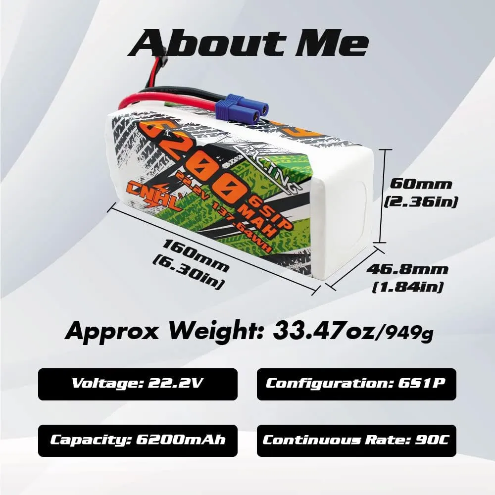 CNHL 22.2V 6200mAh 6S Lipo Battery 90C Soft case with EC5 Plug for RC Airplane RC Quadcopter Helicopter Battery RC Car Truck Boat
