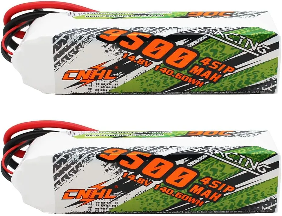 CNHL 4s lipo Battery 9500mAh 14.8V 90C lipo Battery Soft case with EC5 Plug for RC Car Truck Boat (2 Packs)