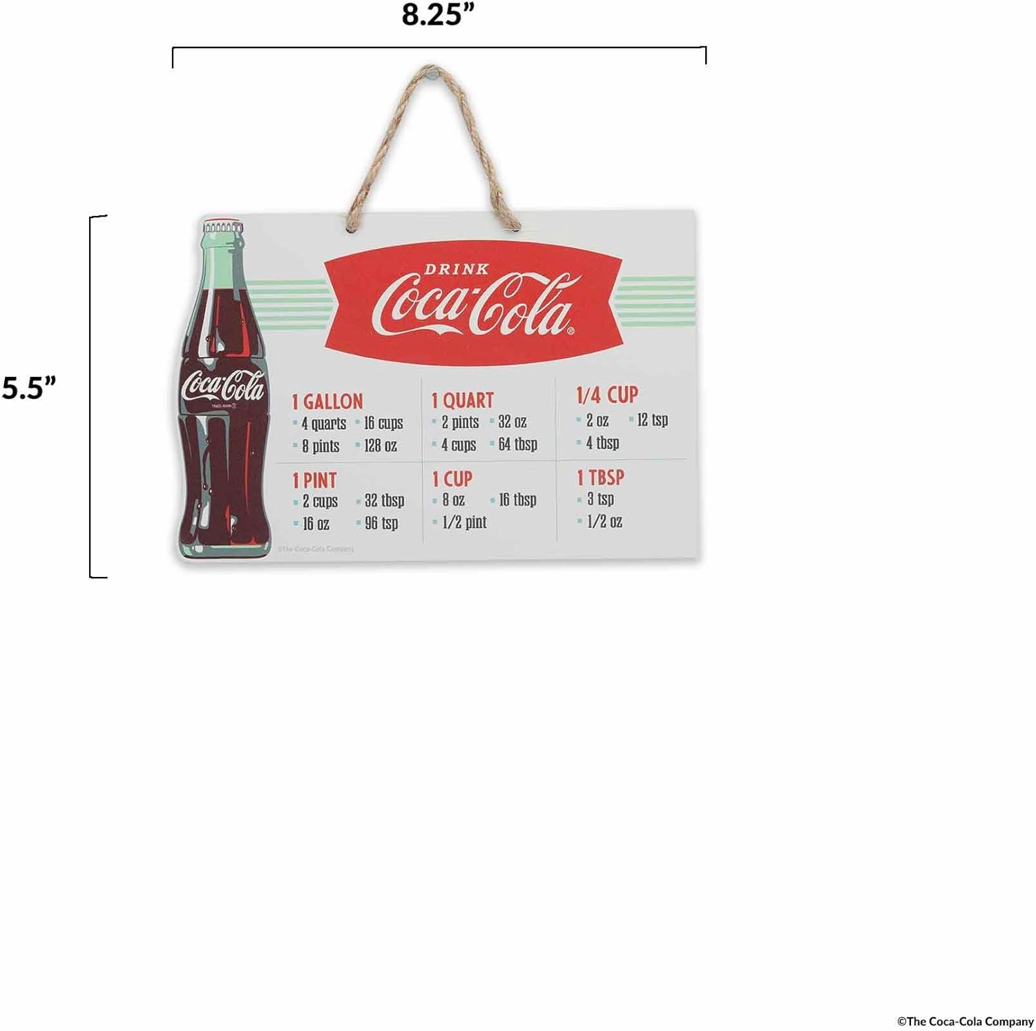 Coca-Cola Measurements Hanging Metal Sign - Fun Coca-Cola Cooking Conversion Chart for Kitchen - Great Gift Idea