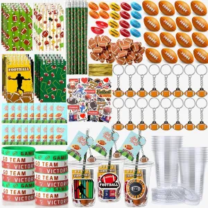 Colarr 195 Pcs Football Birthday Gifts Party Favors Sports Team Gift Cups Pencils Mini Book Keychains Wristbands Stickers Thank You Cards Eraser Sharpener Mini Ball for Football Party Supplies