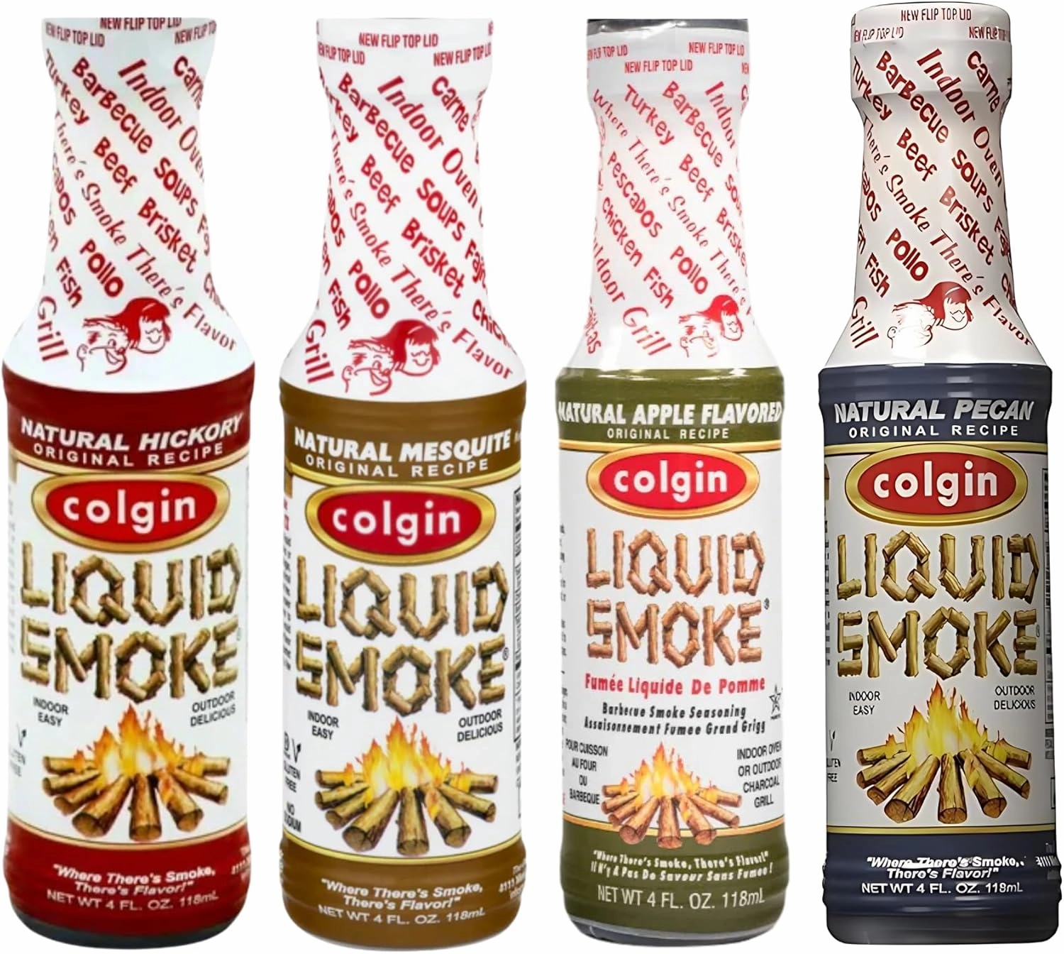 Colgin Liquid Smoke Bundle – Hickory, Mesquite, Apple, & Pecan Flavors (4 oz each) for Home Cooks and BBQ Enthusiasts | Assorted Organic Liquid Smoke for Cooking, Grilling, & Marinades (4 pack)