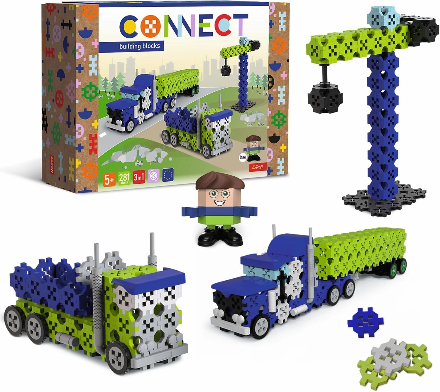 Connect Trefl Construction Bricks 3-in-1 Truck / Construction Site Set - 281 Pieces: 276 Bricks   5 Bricks Figure, for Adults and Children from 5 Years