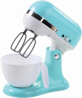 Constructive Playthings Toy Mixer with Removable Mixing Bowl and Spinning Paddles for Imaginative Play, Kitchen Appliances Learning Toy for Children Ages 3 v
