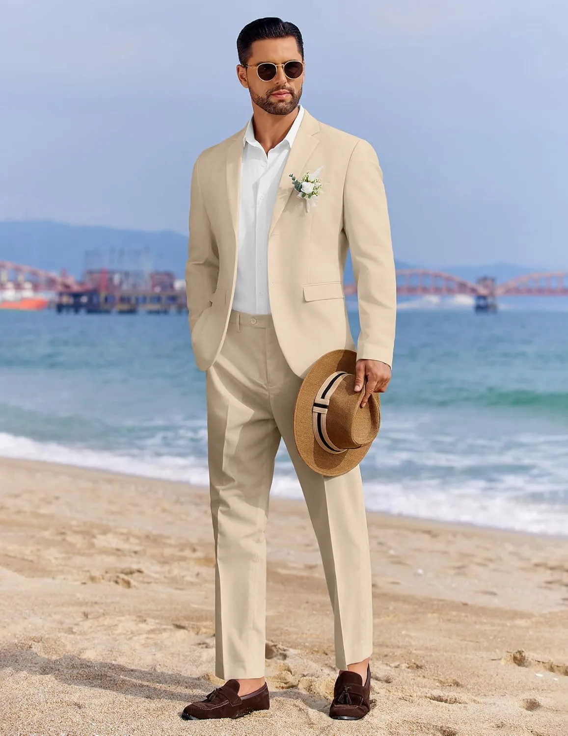 COOFANDY Men's 2 Piece Linen Cotton Suits Set Casual Linen Lightweight Suit Summer Beach Wedding
