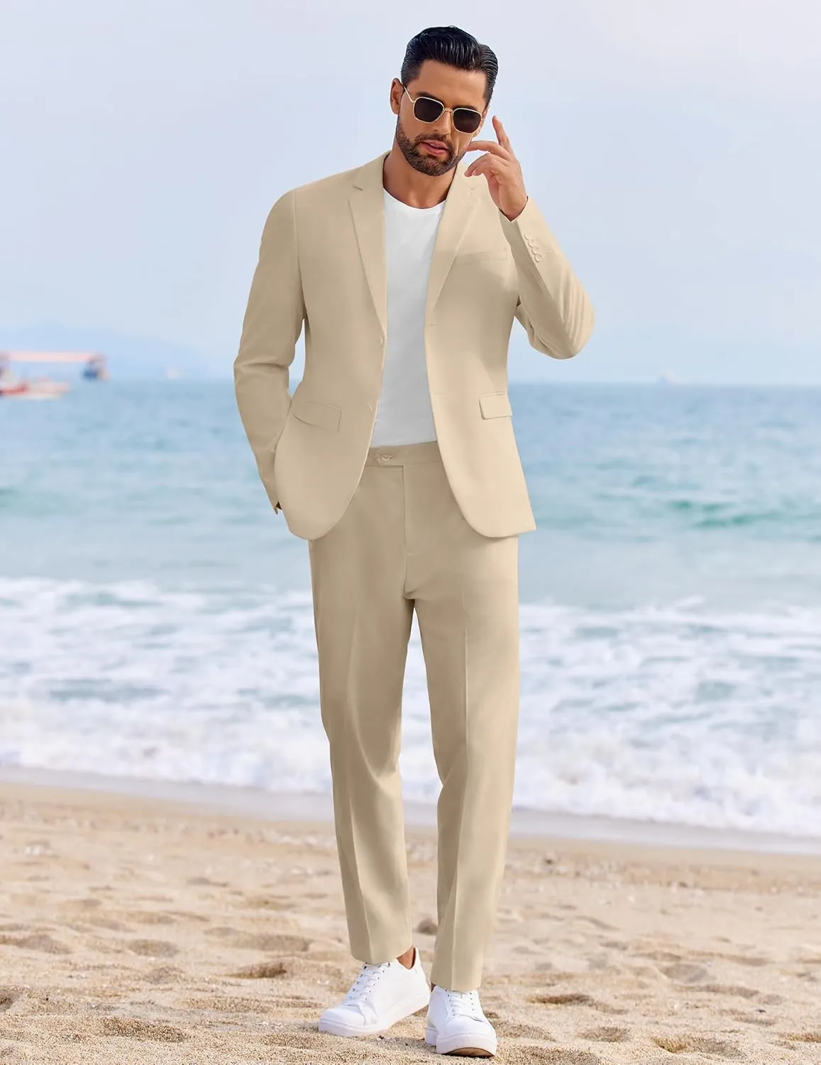 COOFANDY Men's 2 Piece Linen Cotton Suits Set Casual Linen Lightweight Suit Summer Beach Wedding