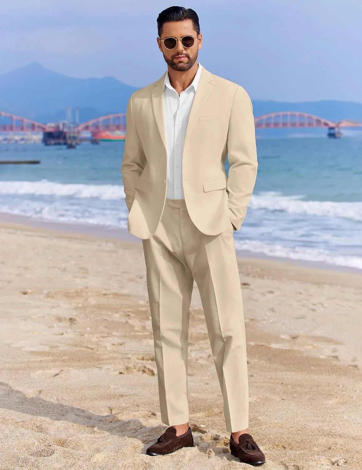 COOFANDY Men's 2 Piece Linen Cotton Suits Set Casual Linen Lightweight Suit Summer Beach Wedding