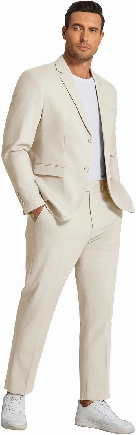 COOFANDY Men's 2 Piece Linen Cotton Suits Set Casual Linen Lightweight Suit Summer Beach Wedding