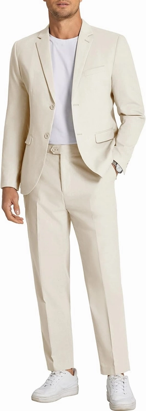 COOFANDY Men's 2 Piece Linen Cotton Suits Set Casual Linen Lightweight Suit Summer Beach Wedding