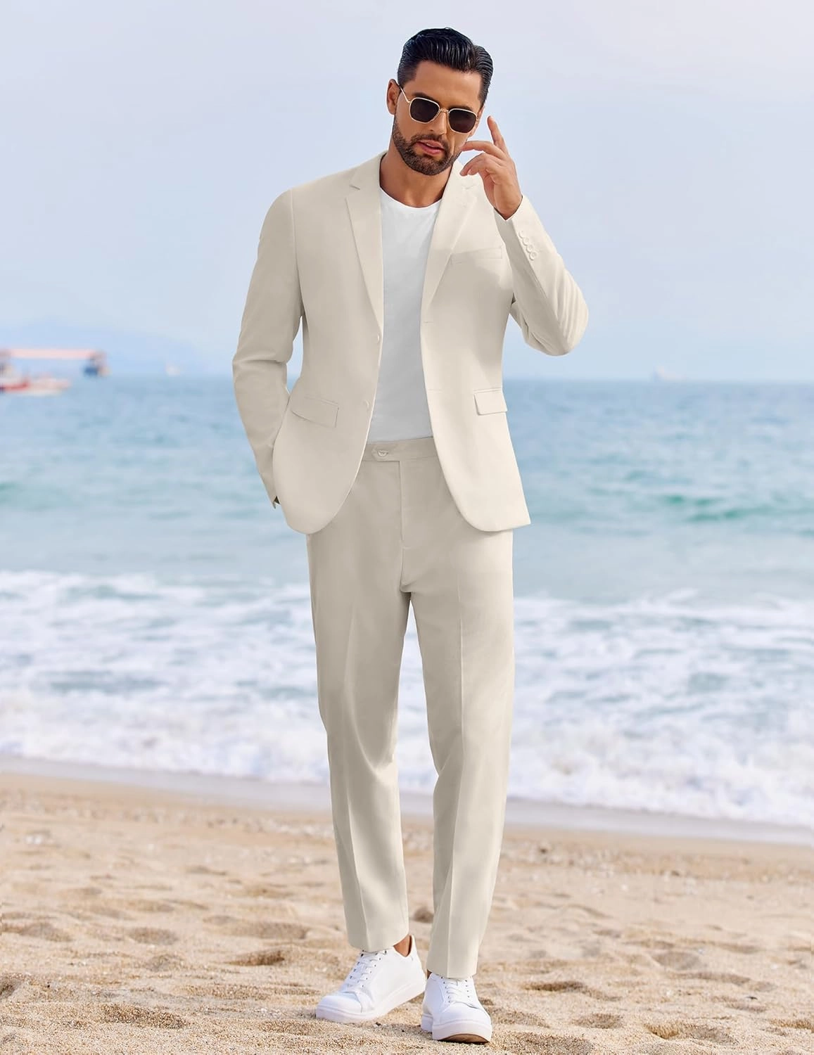 COOFANDY Men's 2 Piece Linen Cotton Suits Set Casual Linen Lightweight Suit Summer Beach Wedding