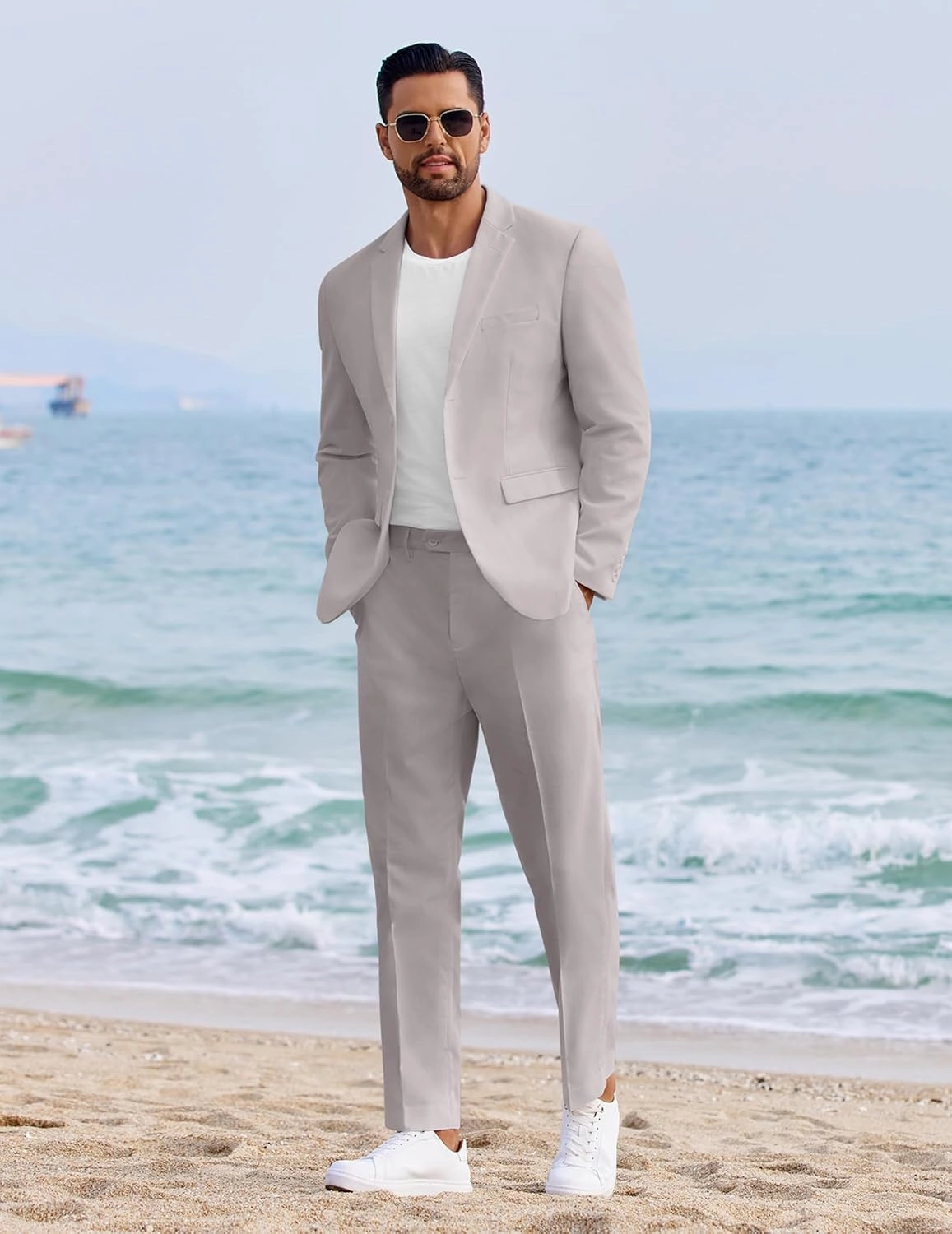COOFANDY Men's 2 Piece Linen Cotton Suits Set Casual Linen Lightweight Suit Summer Beach Wedding