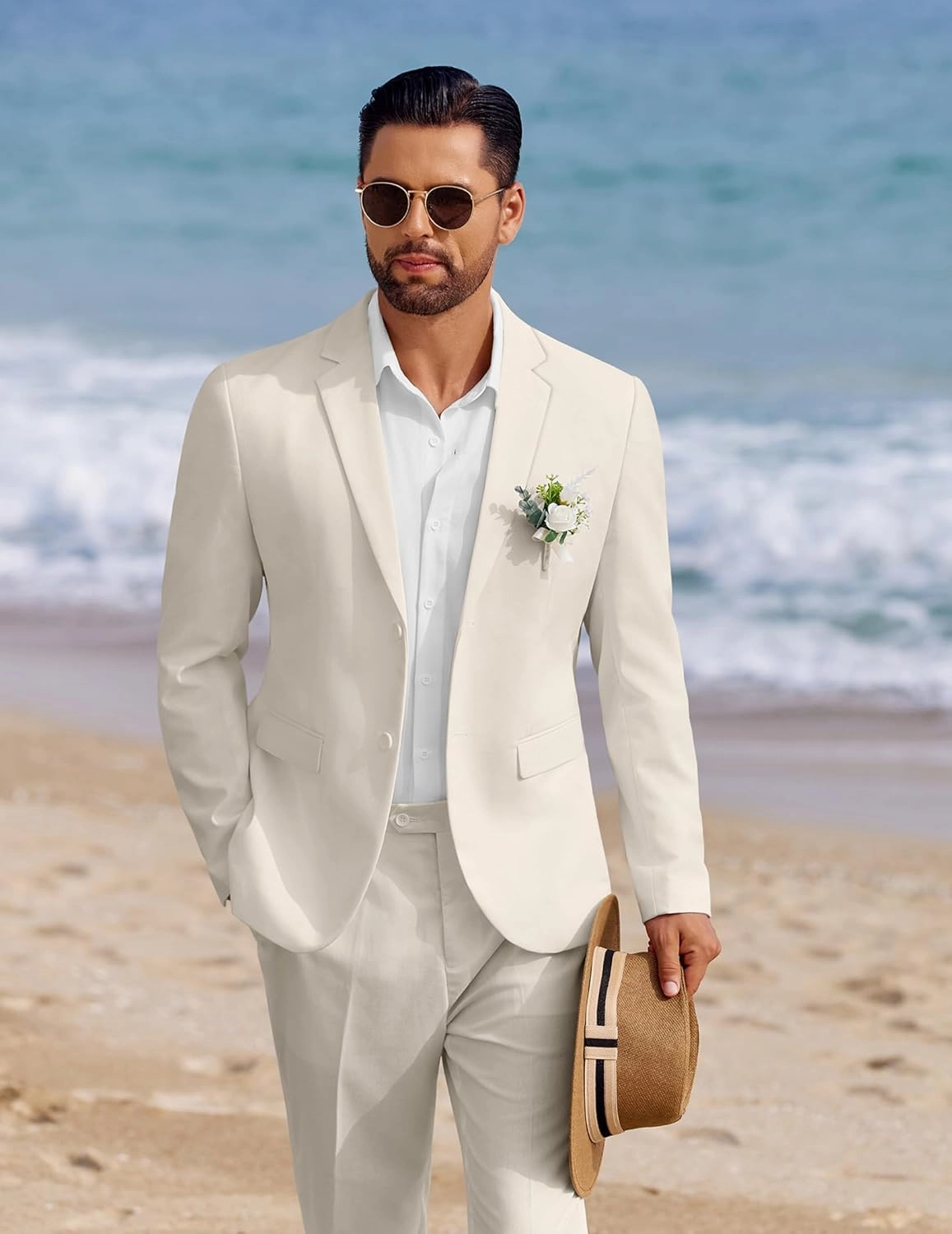 COOFANDY Men's 2 Piece Linen Cotton Suits Set Casual Linen Lightweight Suit Summer Beach Wedding