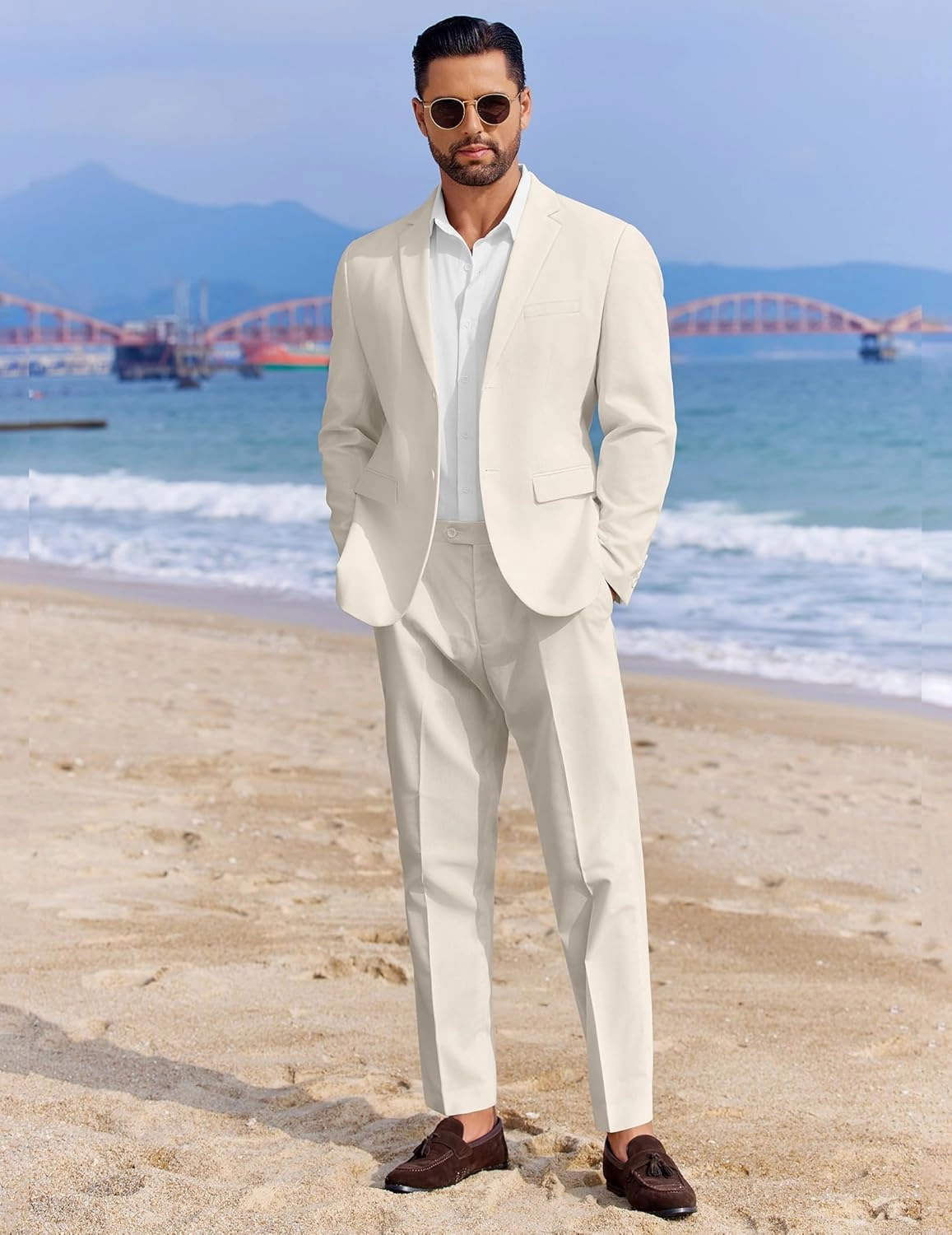 COOFANDY Men's 2 Piece Linen Cotton Suits Set Casual Linen Lightweight Suit Summer Beach Wedding