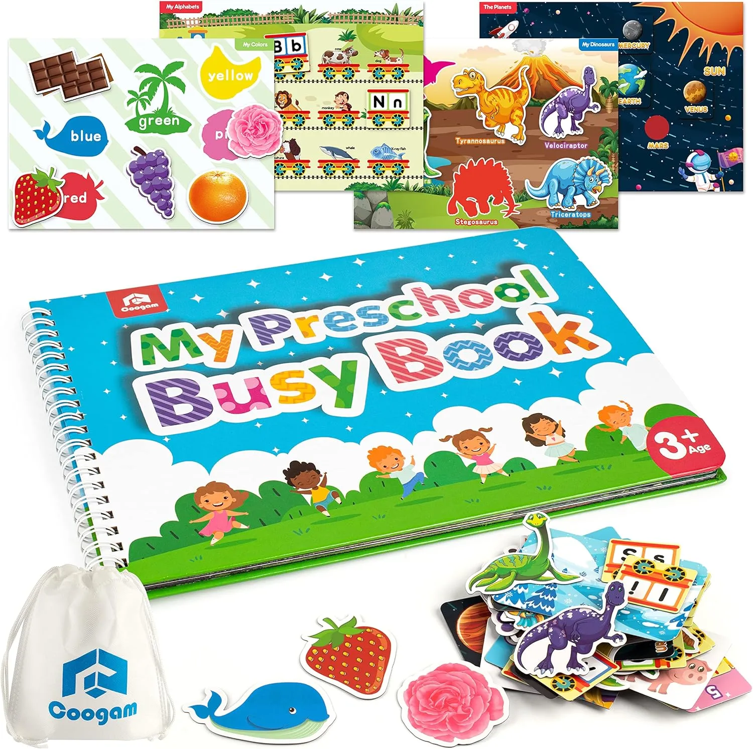 Coogam Preschool Magnetic Busy Book, 9 Themed Stickers Toys Fine Motor Skills Learning Binder Quiet Book Montessori Toys for Kids Toddlers Home Kindergarten