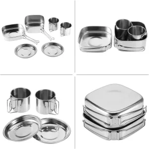 Cookware Set, Stainless Steel Kitchen Utensils Set Pots and Pans with 6Pcs for Outdoor Camping