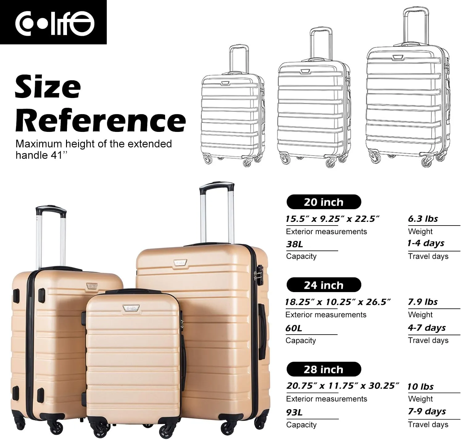 Coolife Luggage 3 Piece Set Suitcase Spinner Hardshell Lightweight TSA Lock (sliver3)