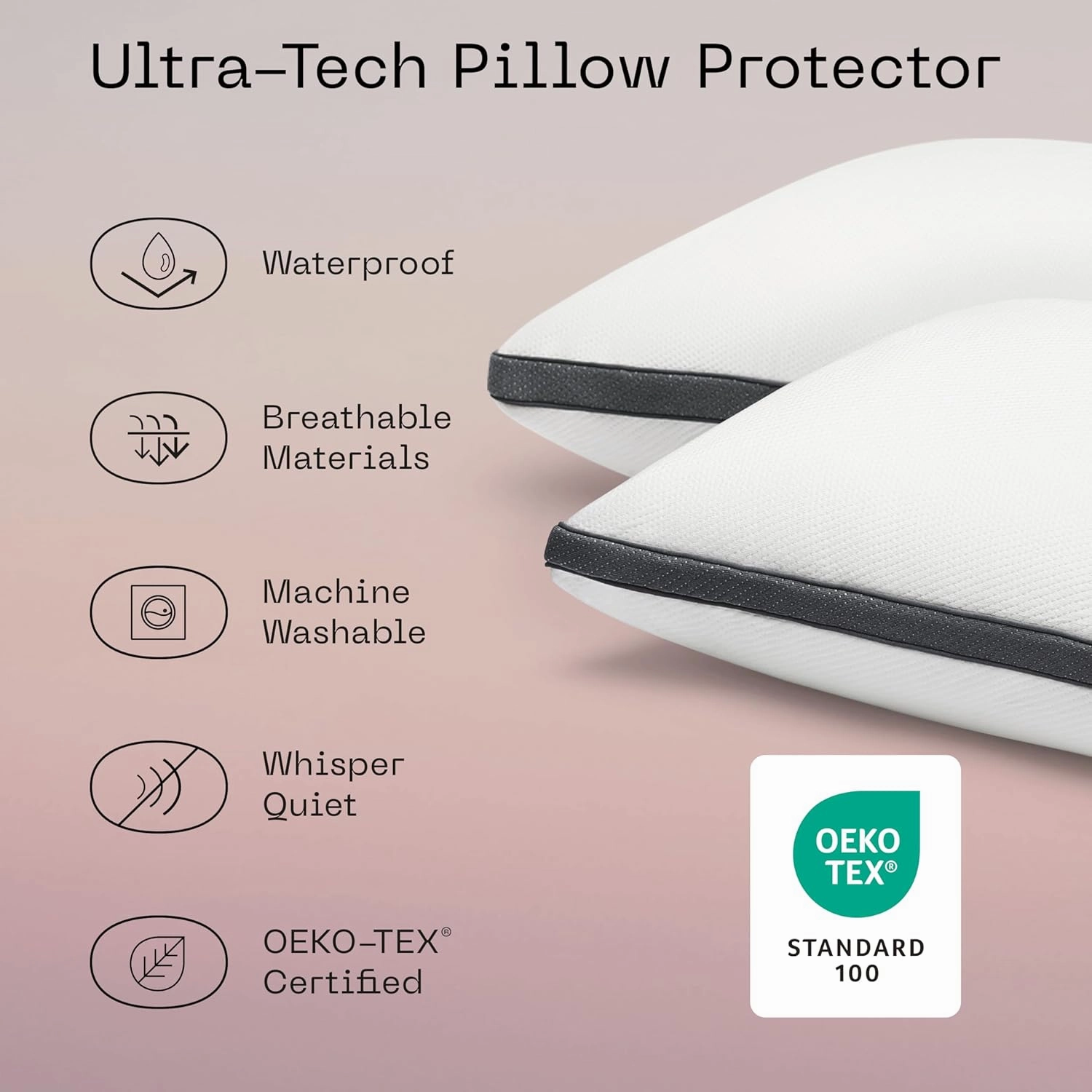 Coop Home Goods Ultra-Tech Pillow Protector for Memory Foam Pillows, Waterproof, Pack of 2 Queen Size Pillow Covers, Oeko-Tex Certified, Breathable, Zippered Covers, Machine Washable