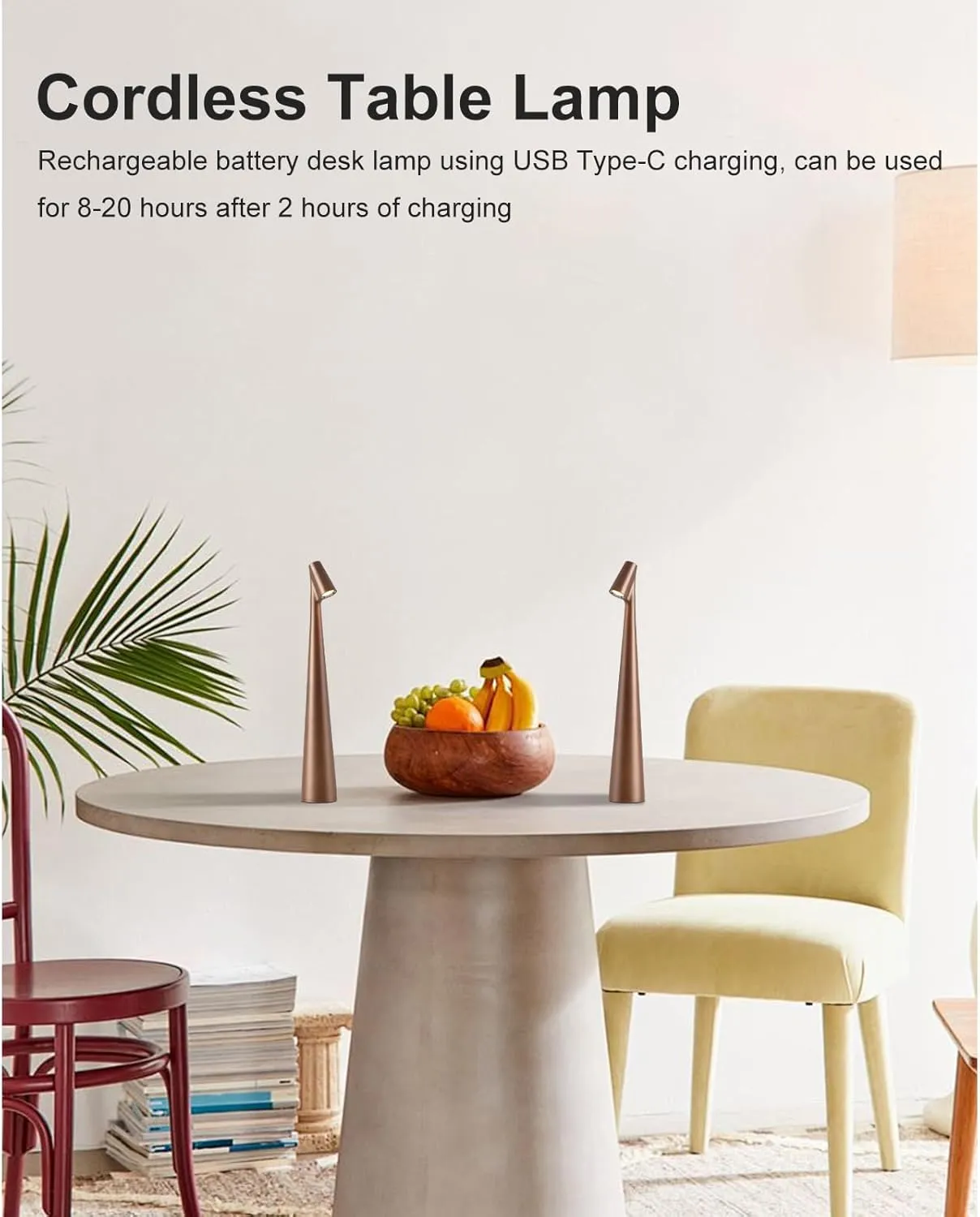 Cordless Small Table Lamps Set of 2,3 Levels Brightness Portable Desk Lamp,Rechargeable Battery Lights for Outdoor, Restaurant, Bedside, Baby Night Light,Gifts(Brown)