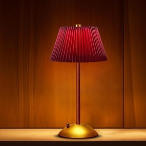Cordless Metal Desk Lamp,Touch Sensor Control LED Table Lamp,3 Way Dimmable Nightstand Lamp with Fabric Shade Desk Lamp for Living Room, Dorm, Home Office (Red)