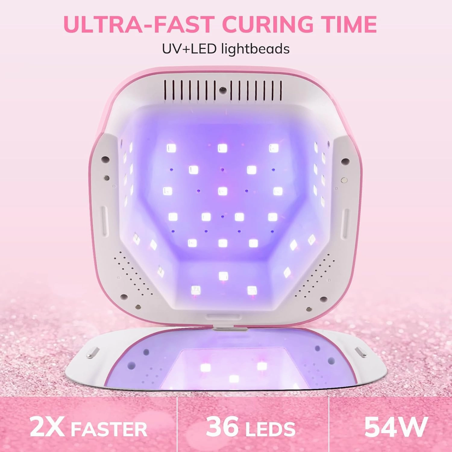Cordless UV LED Nail Lamp, Belle 54W Rechargeable UV Light for Gel Nails, Professional Quick Dry Curing Lamp with 4 Timers and Auto Sensor, Sparkling Pink Diamond Curing Lamp for Salon & Home