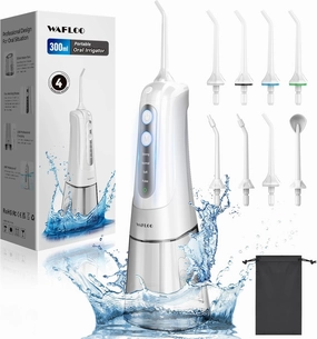 Cordless Water Dental Flosser for Teeth, with 8 Jet Tips, 300ML Tank Oral Irrigator Portable with 4 Modes IPX7 Waterproof Rechargeable Water Floss for Home Travel, Adults Teeth Cleaning (White)