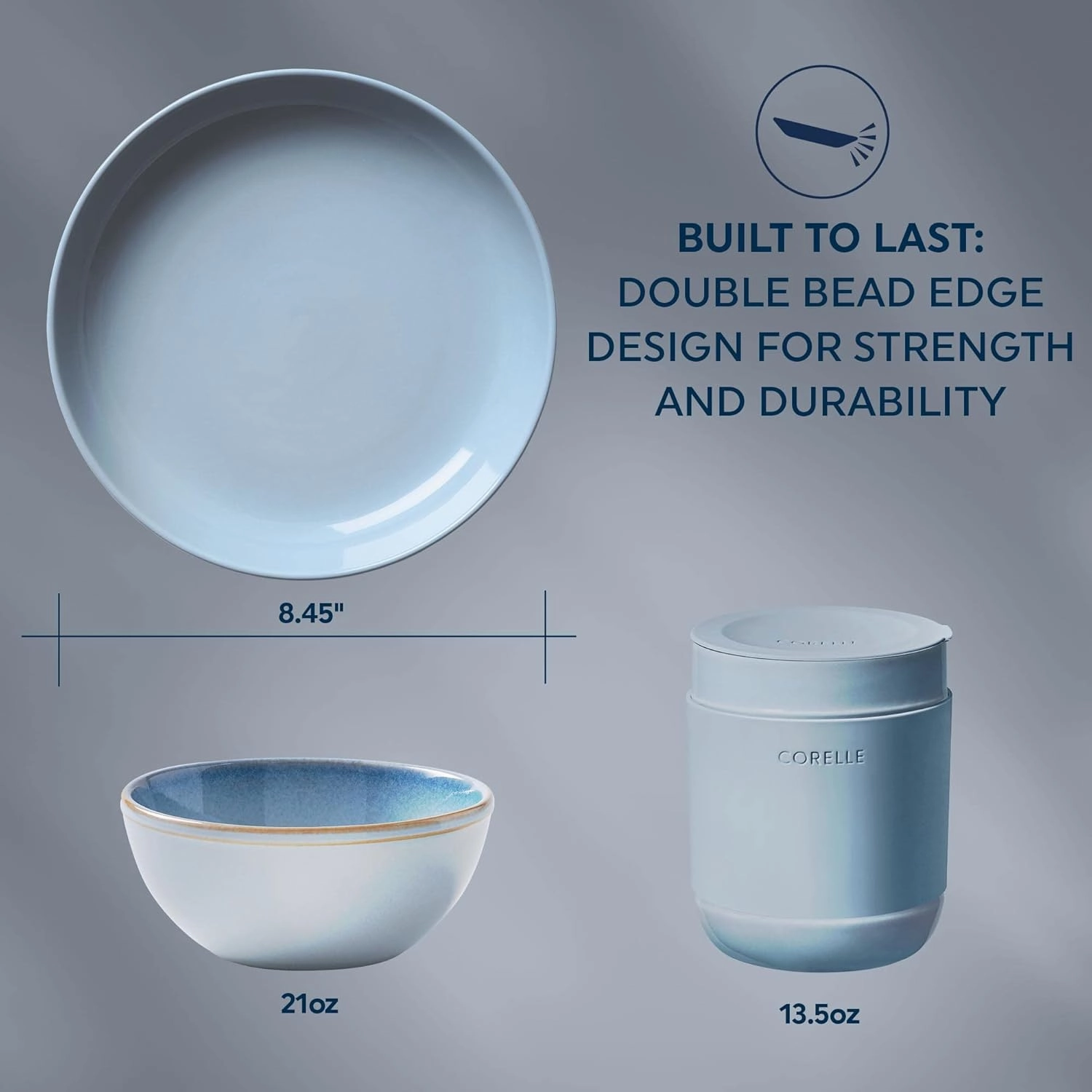 Corelle Stoneware 16-Pc Dinnerware Set, Handcrafted Artisanal Double Bead Plates, Meal Bowls, Bowls and Tumblers, Solid and Reactive Glazes, Dining Plate Set, Nordic Blue