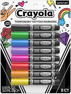 Crayola 8ct Temporary Tattoo Markers: Skin-Safe Ink, Vibrant Colors, Gifts for Children, Teens and Adults, Made in the USA [1 Pack]