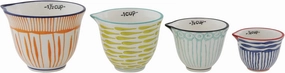 Creative Co-Op Hand Stamped Striped Stoneware Measuring Cups (Set of 4 Sizes/Designs)