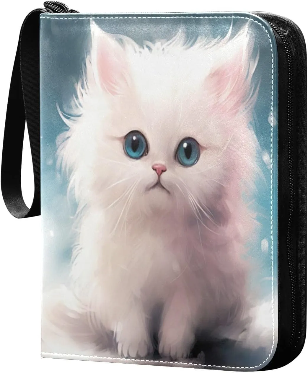 Cute Fluffy Cat Card Binder 4-Pocket, 400 Pockets Trading Cards Holder Games Card Albums Storage Organizer Case for Football, Baseball Cards