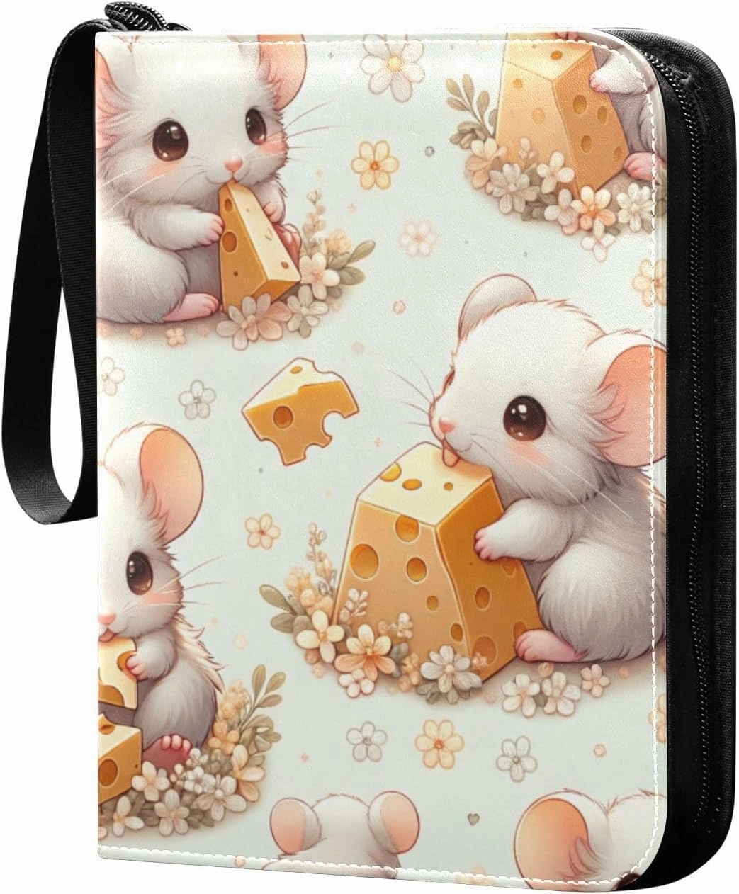 Cute Fluffy Mices Card Binder 4-Pockets, 400 Pockets Card Holder with 50 Removable Sleeves, Trading Card Collector Zipper Album Holder, Collector Album