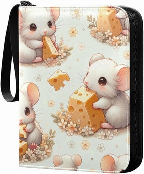 Cute Fluffy Mices Card Binder 4-Pockets, 400 Pockets Card Holder with 50 Removable Sleeves, Trading Card Collector Zipper Album Holder, Collector Album