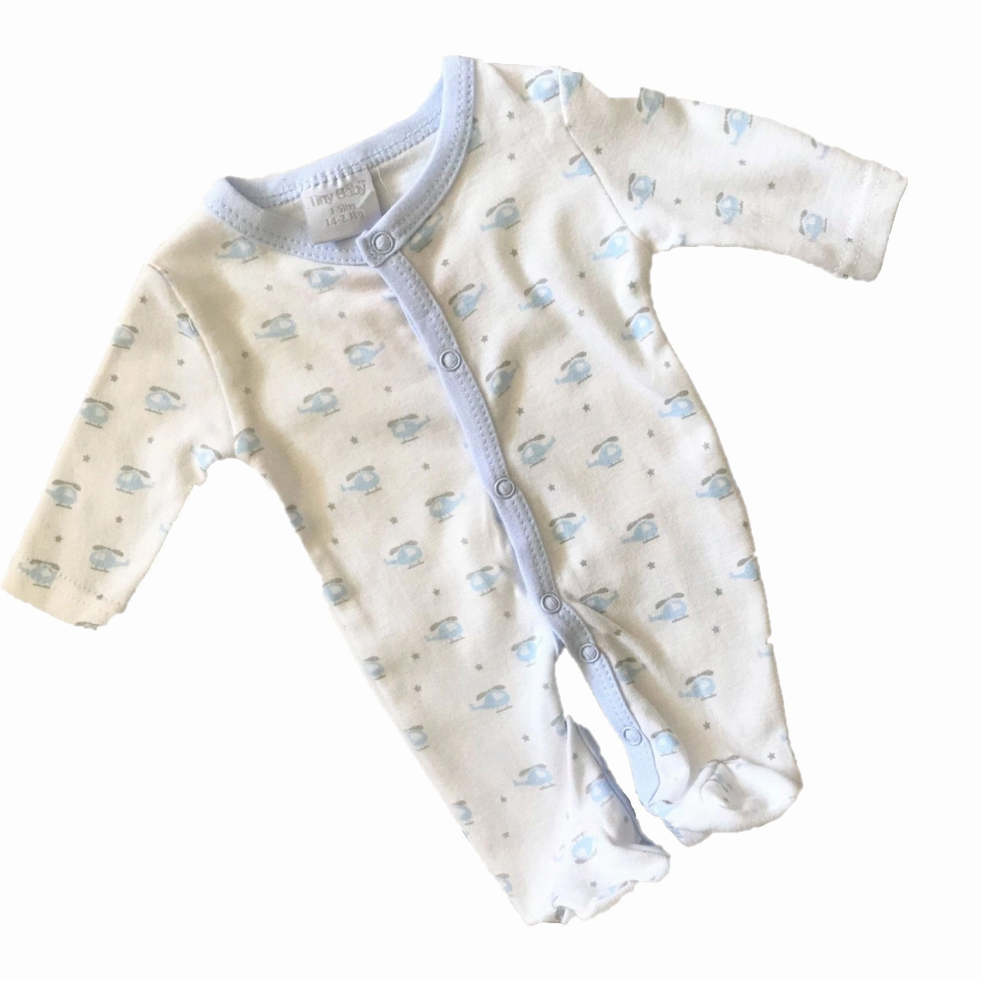 Cute Little One White with Blue Helicopter Print Sleepsuit