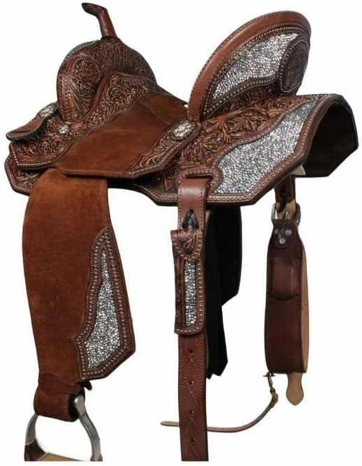 D&L SADDLERY Horse Saddles Western Barrel Racing Wooden Tree Handmade Leather Comfort for Horses Trail Equestrian Tooled Carved Horse Saddle Riding Size: 10-18 inches Seat, EA01