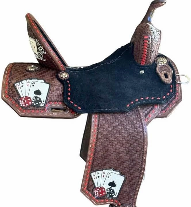 D&L SADDLERY Western Barrel Racing Wooden Tree Horse Saddles Handmade Leather Comfort for Horses Trail Equestrian Tooled Carved Horse Saddle Riding Size: 10-18 inches Seat, EQ01