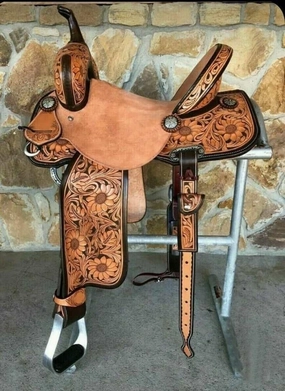 D&L SADDLERY Western Barrel Racing Wooden Tree Horse Saddles Handmade Leather Comfort for Horses Trail Equestrian Tooled Carved Horse Saddle Riding Size: 10-18 inches Seat, EQ12