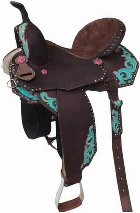 D&L SADDLERY Western Barrel Racing Wooden Tree Horse Saddles Handmade Leather Comfort for Horses Trail Equestrian Tooled Carved Horse Saddle Riding Size: 10-18 inches Seat, ER19