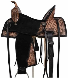D&L SADDLERY Western Barrel Racing Wooden Tree Horse Saddles Handmade Leather Comfort for Horses Trail Equestrian Tooled Carved Horse Saddle Riding Size: 10-18 inches Seat, EW01