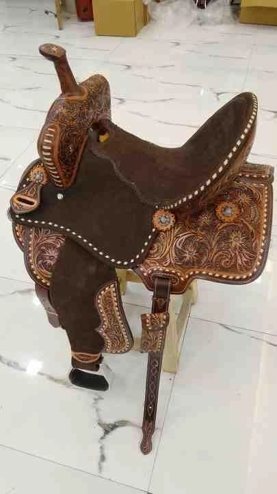 D&L SADDLERY Western Barrel Racing Wooden Tree Horse Saddles Handmade Leather Comfort for Horses Trail Equestrian Tooled Carved Horse Saddle Riding Size: 10-18 inches Seat, EW04