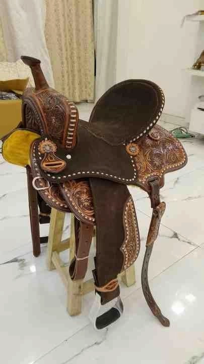 D&L SADDLERY Western Barrel Racing Wooden Tree Horse Saddles Handmade Leather Comfort for Horses Trail Equestrian Tooled Carved Horse Saddle Riding Size: 10-18 inches Seat, EW04