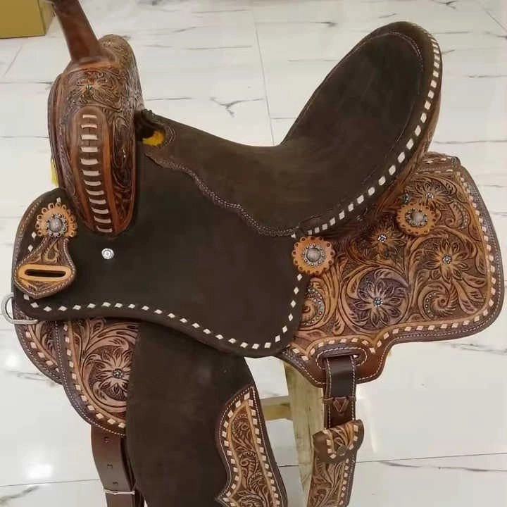 D&L SADDLERY Western Barrel Racing Wooden Tree Horse Saddles Handmade Leather Comfort for Horses Trail Equestrian Tooled Carved Horse Saddle Riding Size: 10-18 inches Seat, EW04