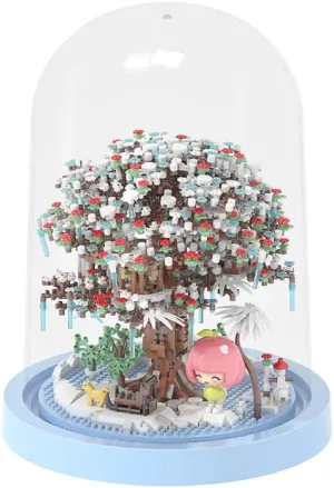 Dance of Flowers Winter Bonsai Building Set, Mini Brick Tree with Lights and Dome Cover, Educational Gift for Ages 8 