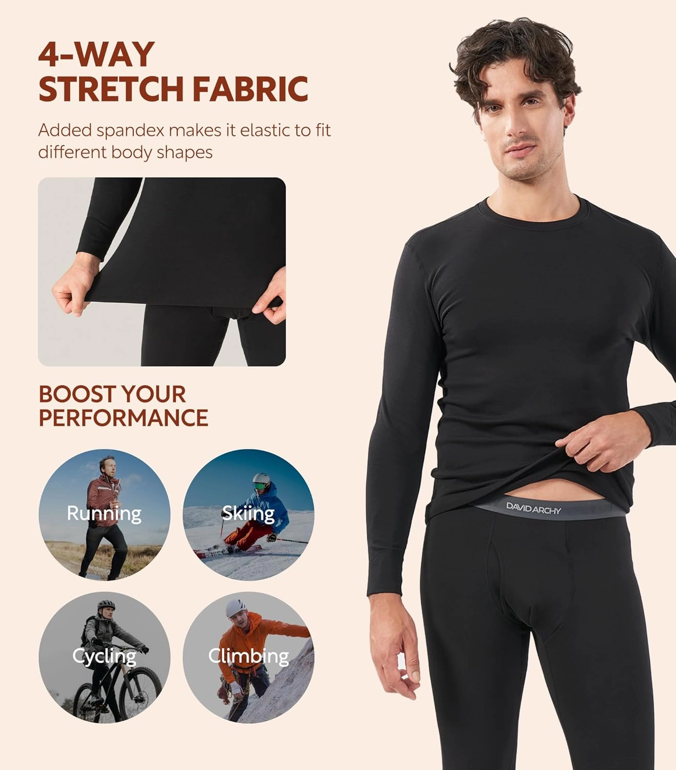 DAVID ARCHY Men’s Lightweight Thermal Underwear - Breathable Comfort for Cool Weather, Ideal for Active Use