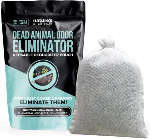 Dead Animal Smell Removal Reusable Deodorant Pouch. Eliminate dead Animal Smell Without Scent. Decay Odor Remover. Fragrance Free. Pet and Kid Safe. Extra Large, Covers 375 Square Feet.