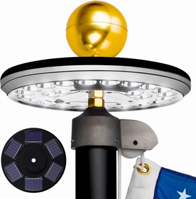 Deluxe Black 2nd Generation Flag Pole Light Solar Powered, 1300 Lumen Weatherproof Solar LED Light for Most Flagpoles, 100% Flag Coverage from Dusk to Dawn for 12  Hours, Black