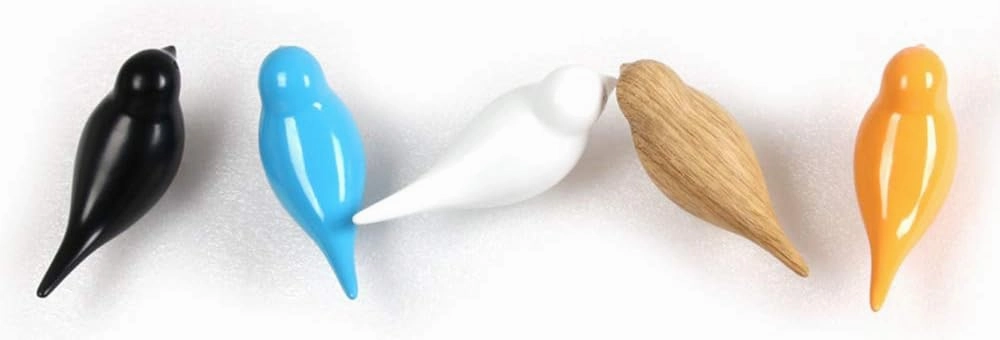 DesignSter Resin Bird Coat Hooks - Premium Creative Wall Mounted Birds Decorative Art Decor Hat Towel Bag Hanger Gift for Home,Living Room, Bedroom, Shop, Set of 5