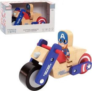 Disney Wooden Toys Just Play Captain America and Motorcycle, Figure and Vehicle, Officially Licensed Kids Toys for Ages 18 Month, Amazon Exclusive
