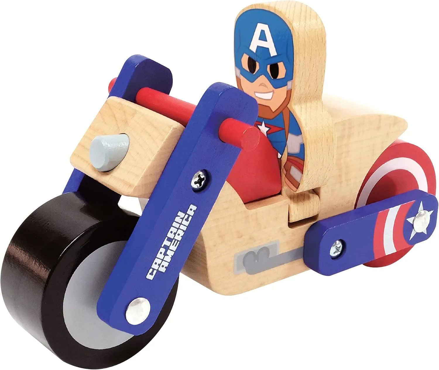 Disney Wooden Toys Just Play Captain America and Motorcycle, Figure and Vehicle, Officially Licensed Kids Toys for Ages 18 Month, Amazon Exclusive